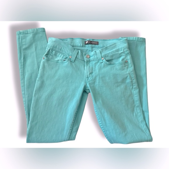 Levi’s Women's 524 Too Super Low Lightly Distressed Teal Skinny Jeans Levi Jeans - Picture 2 of 15